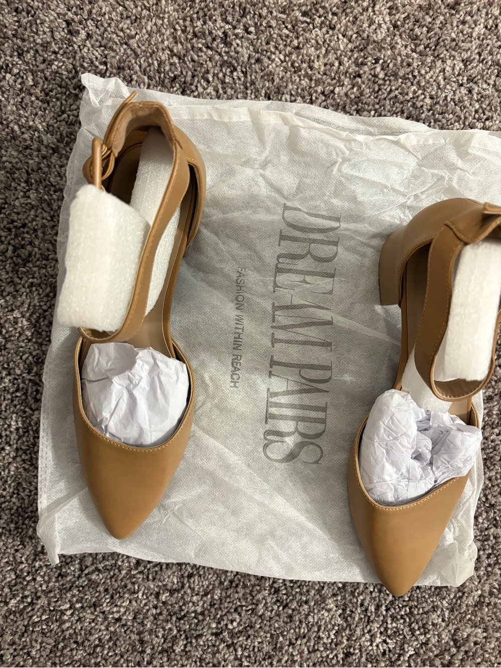 Dream Pairs Tan Pointed-Toe Ankle Strap Heels